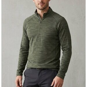 EMS Techwick Mens Large Olive Green Heather 1/4 Zip Pullover Waffle Grid